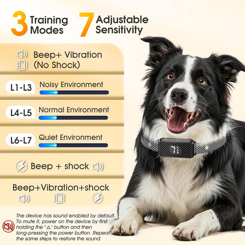KJKZO Dog Bark Collar for Large Medium Small Dogs, Rechargeable No-Bark Collar, Smart Barking Collar, Effective Bark Collar with 7-Level Sensitivity, 3 Beep & Vibration Modes, Waterproof, Black - Image 3